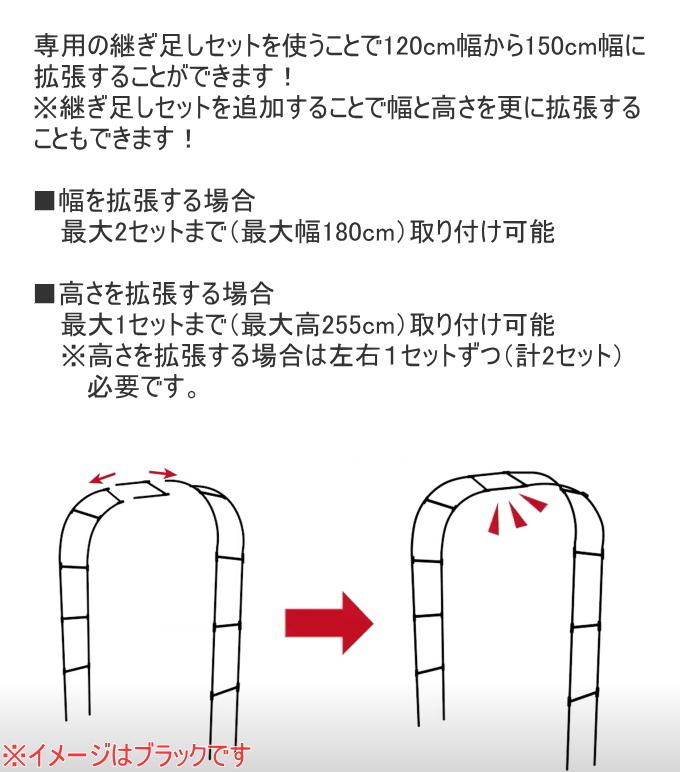 フラワーアーチワイド拡張セット ホワイト 150cm 送料無料 園芸 ガーデン ガーデニング 家庭菜園 アーチ 支柱 土 野菜 栽培 簡単 便利