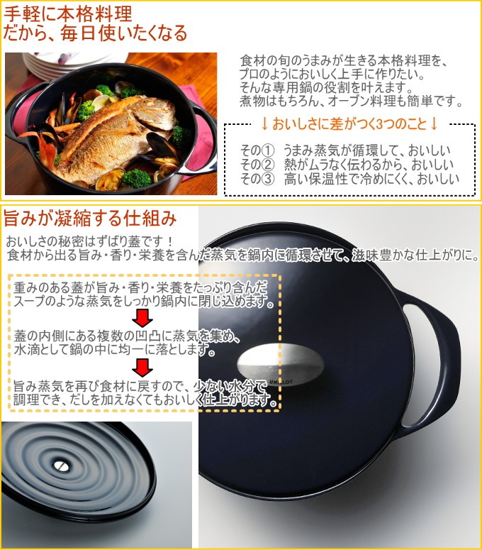 UNILLOY（ユニロイ） キャセロール24cm 浅型 EC-2500 送料無料 日本製