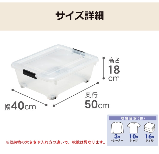 SANKA コロ付収納ボックス コロコロケース 50浅 クリア Y-9050