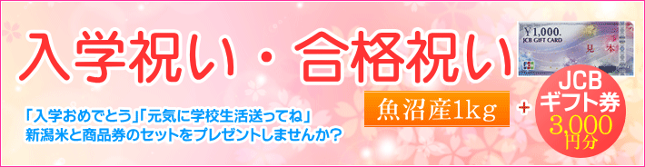 入学祝い・合格祝い 魚沼産コシヒカリ1kg＋商品券3000円分