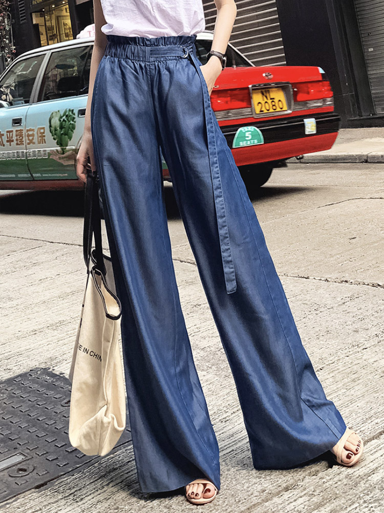 てろんと感 ソフトデニム風 テンセル ワイドパンツ | レディース 