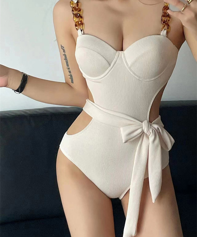 水着 レディース モノキニ  リボン チェーン セクシー 大人 おしゃれ 体系カバー オトナ女子 プチプラ チラ見せ 海 ブラック 黒 ジョイフィール joyfeel