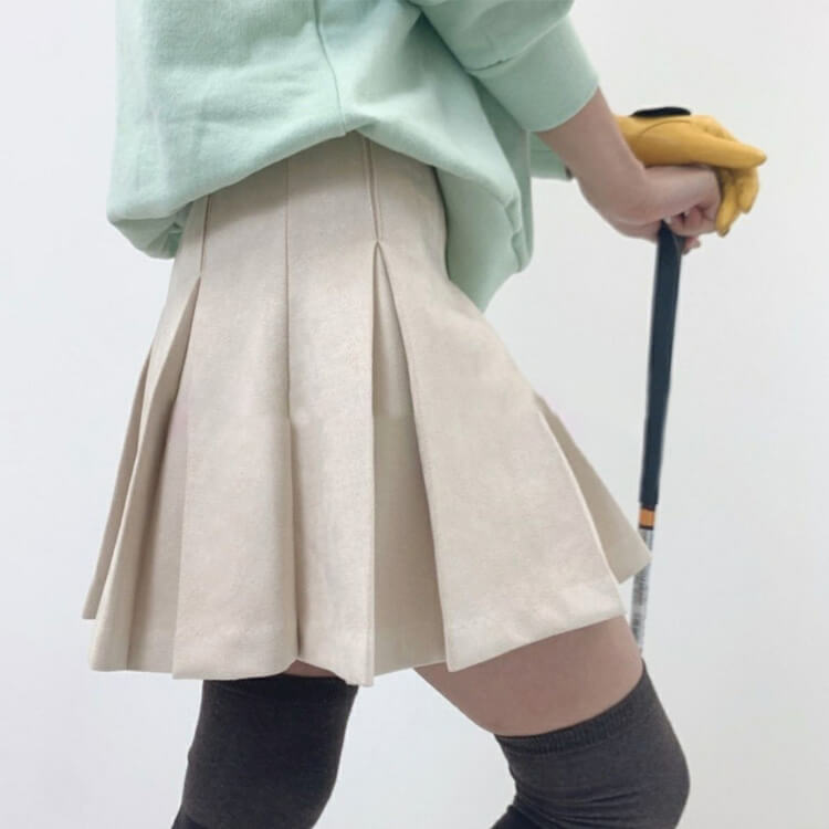 ゴルフウェア レディース 韓国 スカート プリーツ スウェード スエード