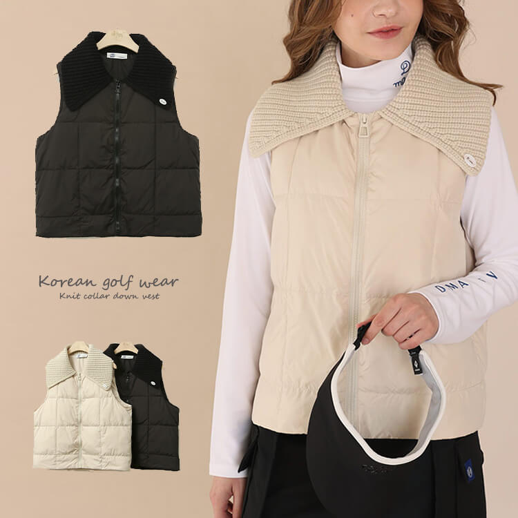 ゴルフウェア ダウン ベスト レディース 韓国 ダウンベスト 襟付き 襟
