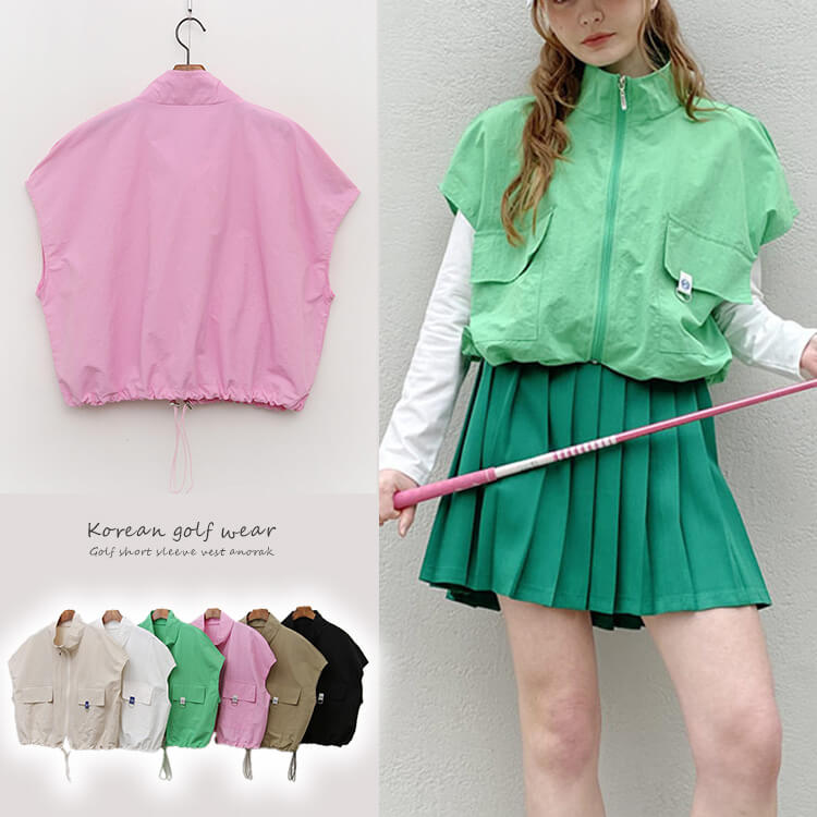 ゴルフ レディース 半袖 ベスト ジップアップ アノラック ポケット付き