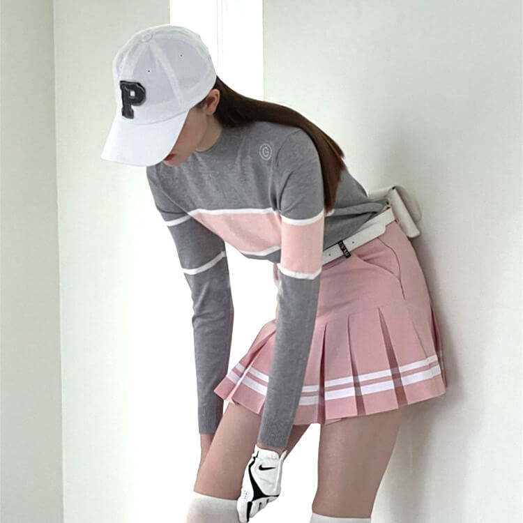 韓国ゴルフウェア バイカラー プリーツスカート - レディースウェア