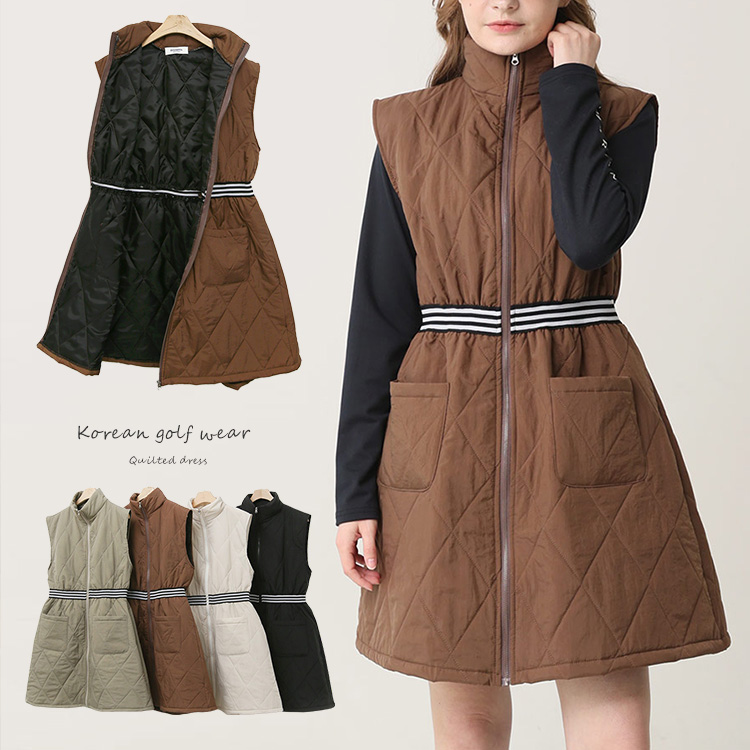 ゴルフウェア ワンピース レディース 韓国 キルティング 中綿 ベスト