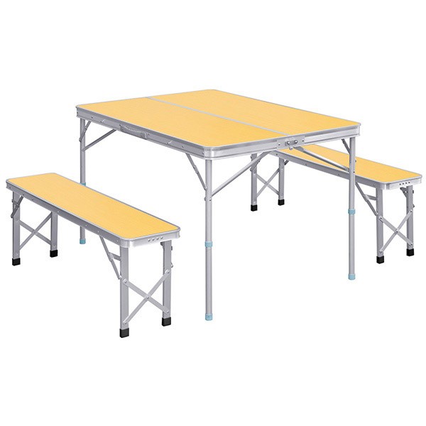 レジャーテーブル 折りたたみ テーブル レジャーテーブルセット ピクニックテーブル 110X80X70cm 収納式 椅子付 FIELDOOR