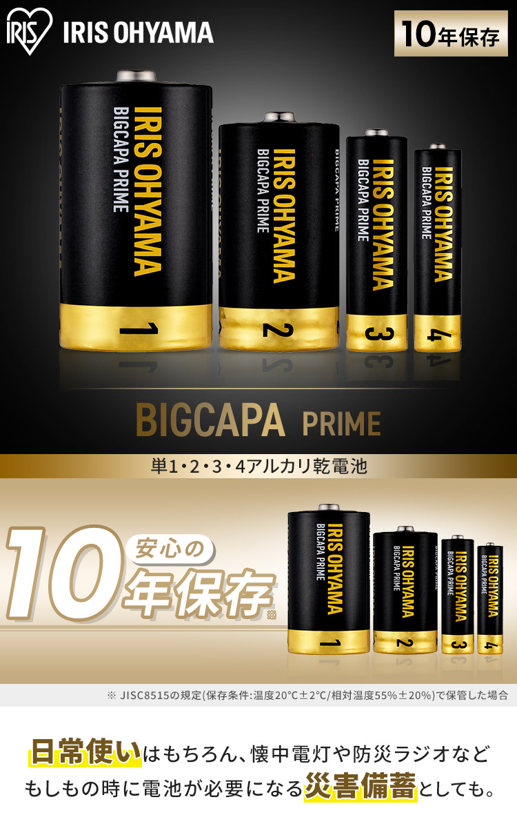 乾電池 BIGCAPA PRIME 単1形 2本 LR20BP/2P アイリスオーヤマ :568923:JOYライト - 通販 -  Yahoo!ショッピング