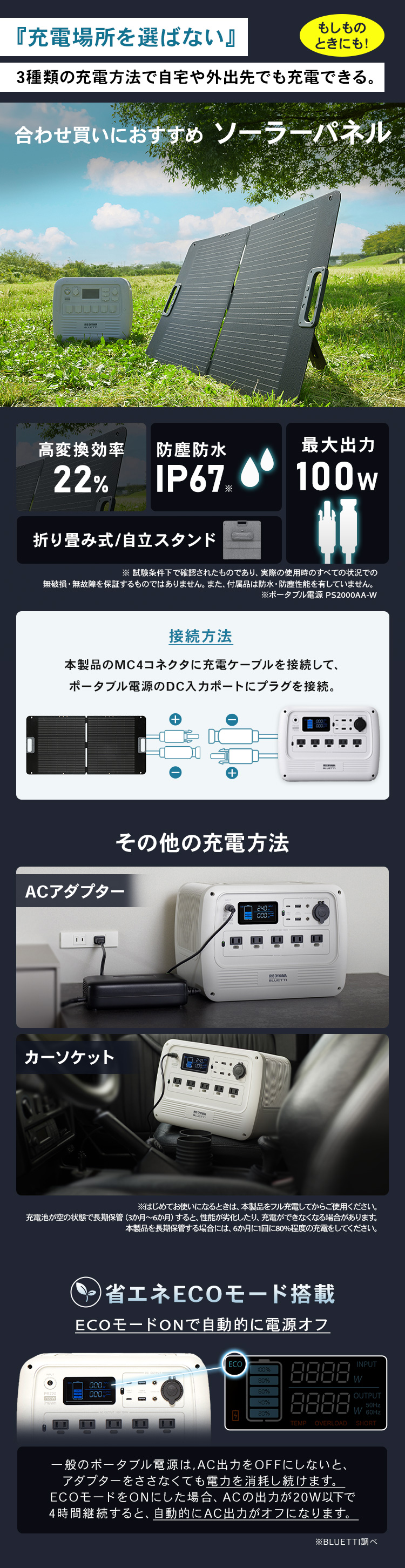 IRIS OHYAMA ポータブル電源 ソーラーパネル バッテリー充電器