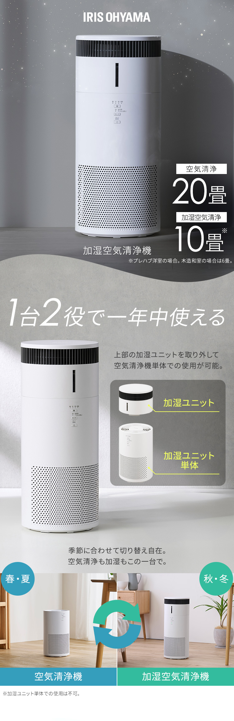 IRIS OHYAMA（アイリスオーヤマ） 空気清浄機 花粉対策 加湿器 気化式