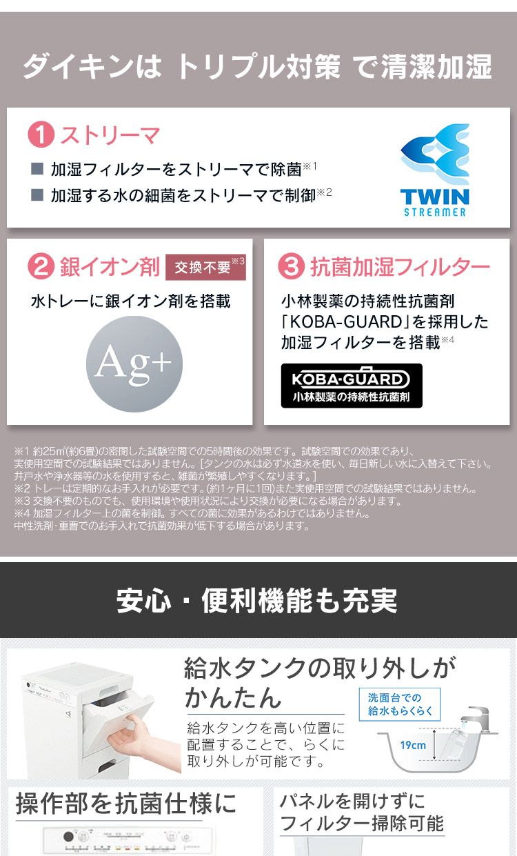 空気清浄機 加湿器 ダイキン 2023年モデル ストリーマ コロナウィルス