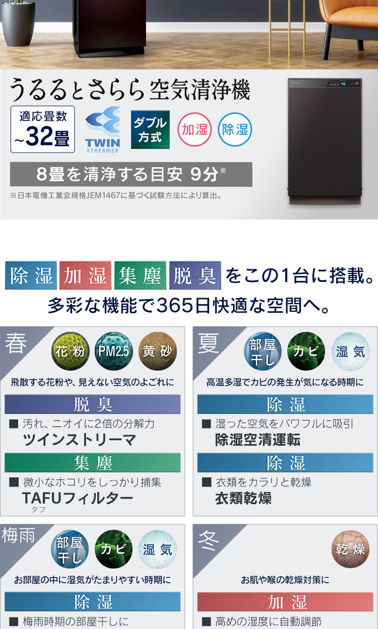 除加湿ストリーマ空気清浄機 うるるとさらら空気清浄機 ブラウン