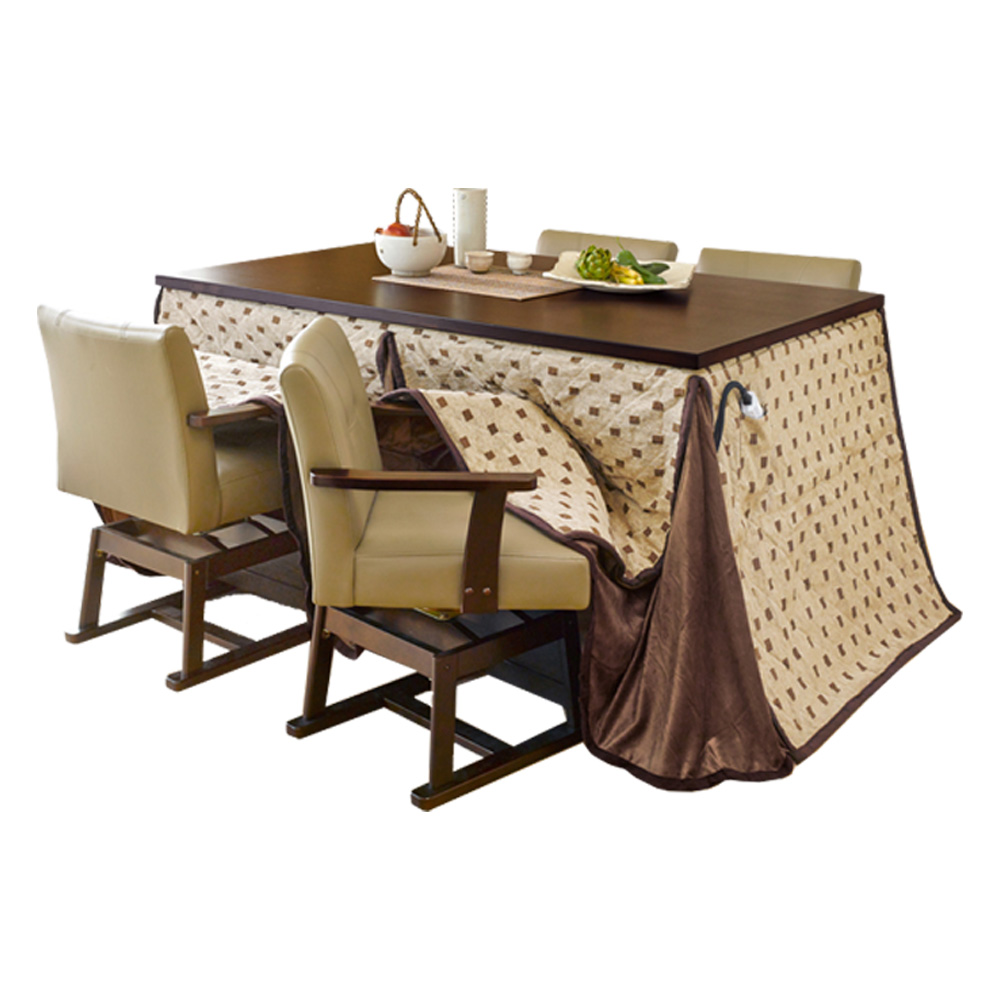 ダイニングコタツ・ふとん・チェア６点セット KOT-7311DBR-150+ﾄﾙﾀ+KC-7589DBR [代引不可] ダイニングこたつ布団セット ダイニングテーブル 150×90cm 送料無料 ダイニングコタツ・ふとん・チェア6点セット KOT-7311DBR-150+トルタ+