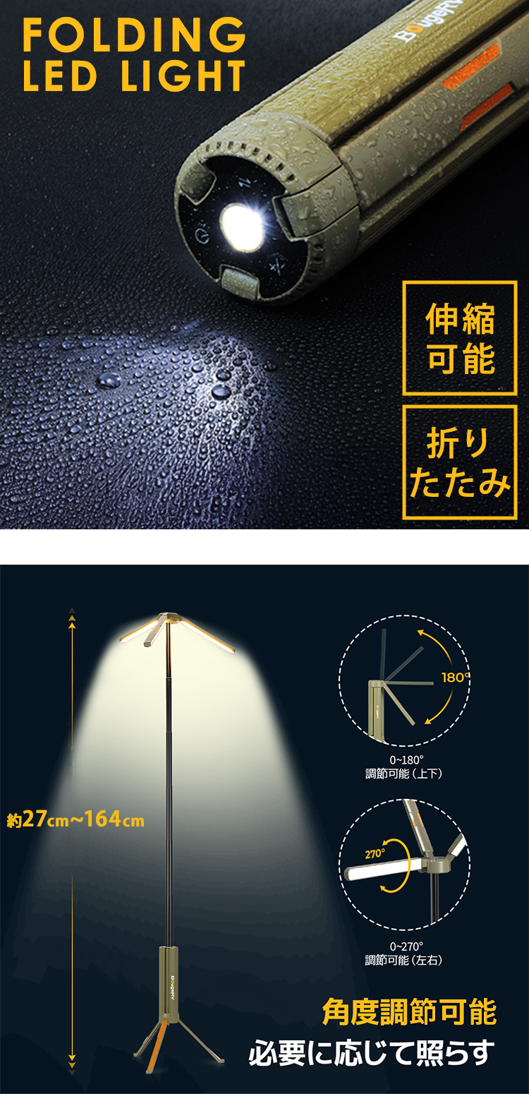 BougeRV 折り畳みLEDライト LEDランタン ポータブル 高輝度 コンパクト
