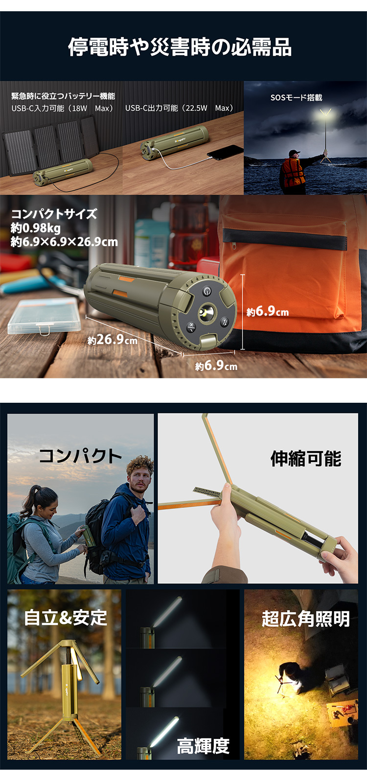 BougeRV 折り畳みLEDライト LEDランタン ポータブル 高輝度 コンパクト