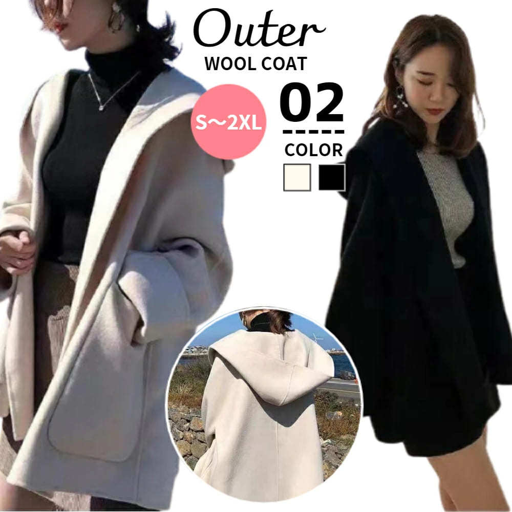 コート ウール ショート丈 きれいめ アウター レディース 秋冬 フード付き ウールコート オーバーサイズ ゆったり ビッグシルエット 厚手 96 Off 軽い