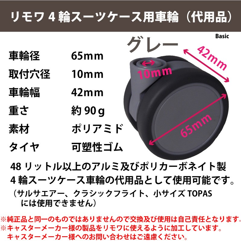リモワ4輪用ホイール/キャスター(代用品)65mm 4輪リモワ交換用 リモワ4輪用ホイール/キャスター(代用品)65mm 4輪リモワ交換用