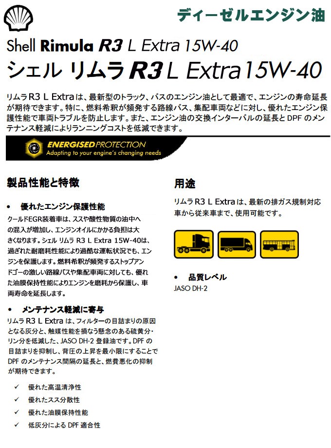シェル リムラ R3 L Extra 15W-40 DH-2 ディーゼル エンジン