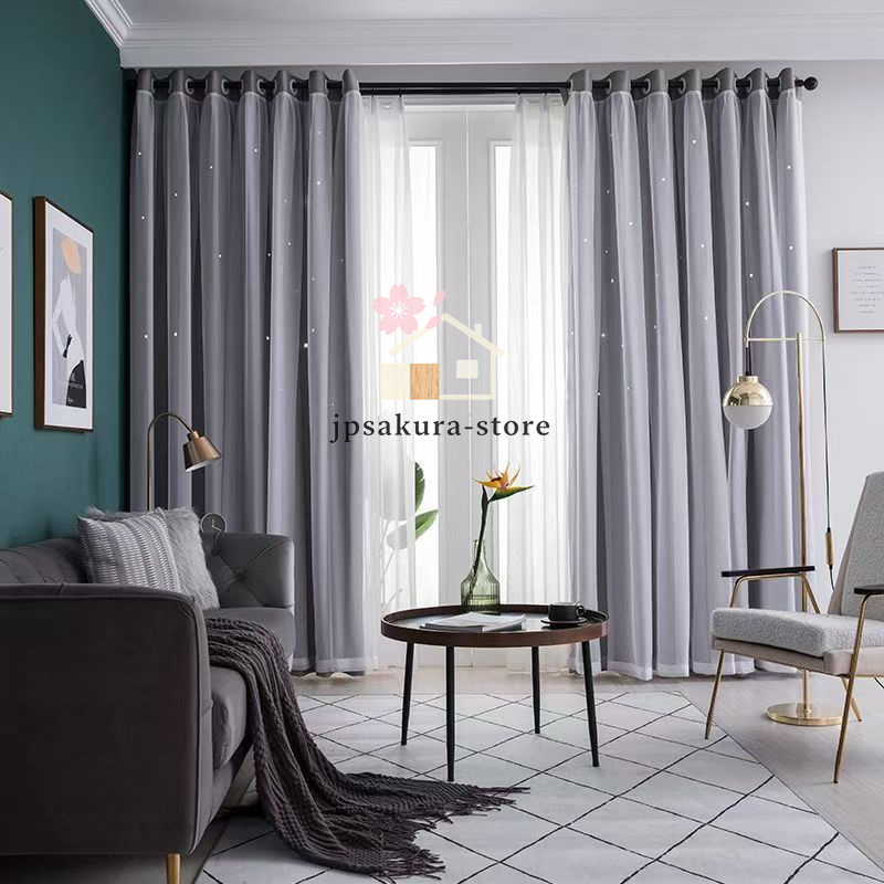 カーテン 二重 レース 一体型 姫系 フックカーテン 遮光 断熱 防音