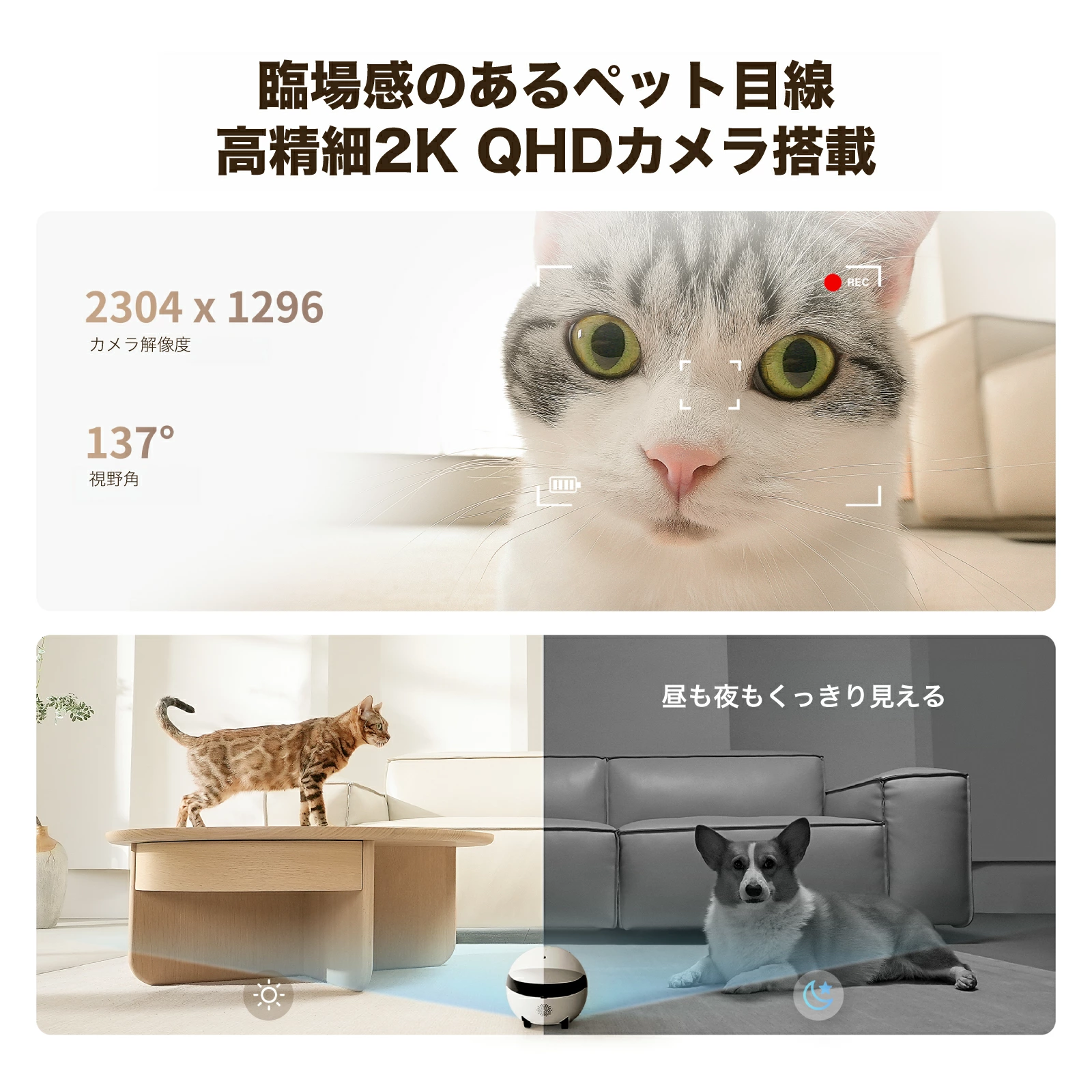 ROLA Mini ペットカメラ 2K高画質 見守りロボット 自走式 WiFi 5GHz