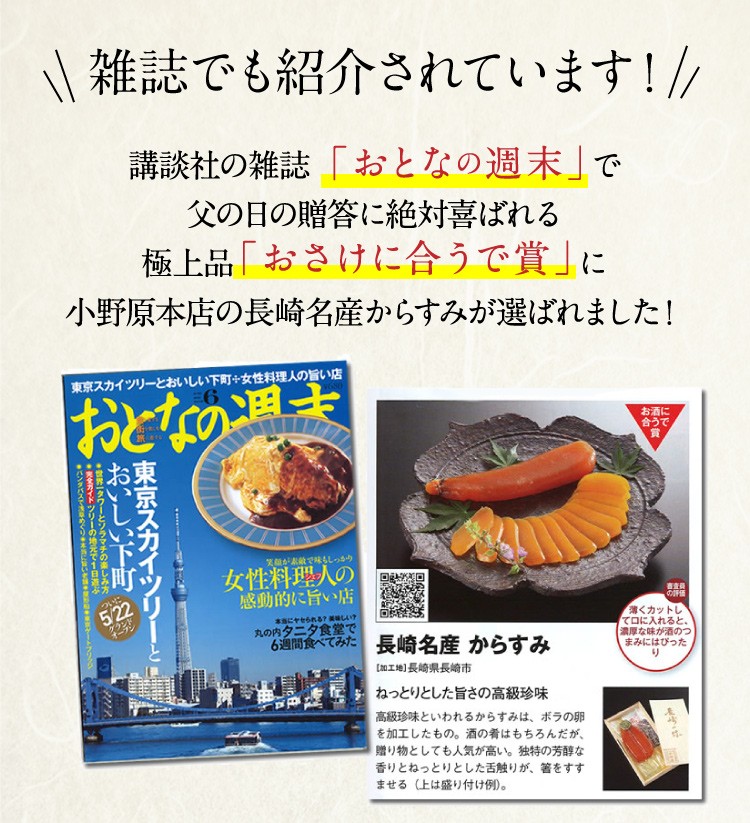 九州 ギフト 2024 小野原本店 からすみ 大 唐墨 カラスミ 常温 珍味