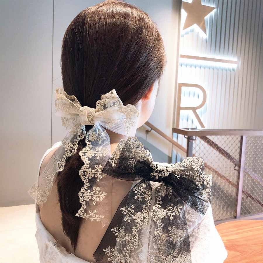 レースリボンバレッタ ヘアクリップ ヘアアクセ ダブル 清楚 レースリボンバレッタ ヘアクリップ ヘアアクセ ダブル 清楚