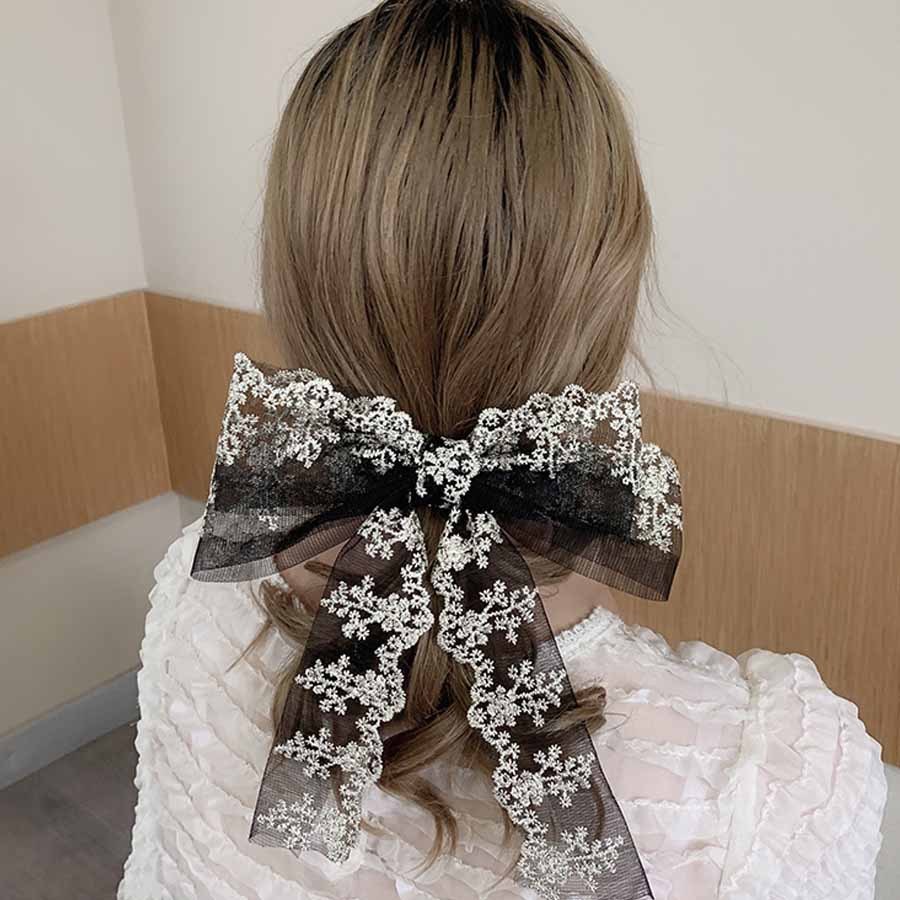 レースリボンバレッタ ヘアクリップ ヘアアクセ ダブル 清楚 ガーリー