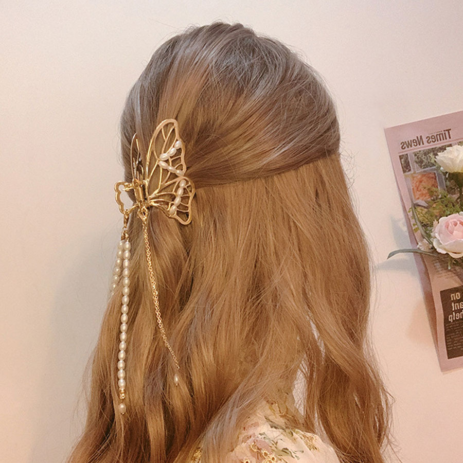 ヘアクリップ バンスクリップ パール 蝶 バレッタ おしゃれ シンプル