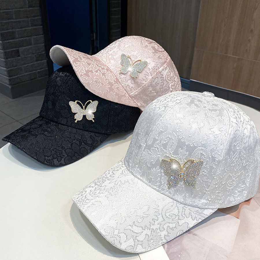 帽子 蝶々 キラキラキャップ レディース UVカット つば付カーブ