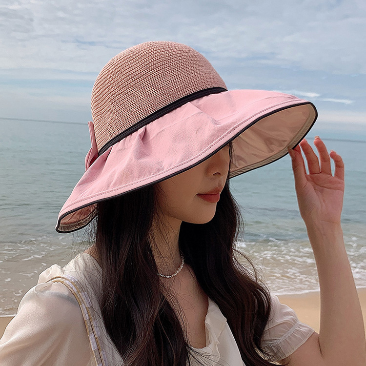 ☆日焼け防止のつば広帽子☆プリントビーチ女性バイザーハット☆ピンク