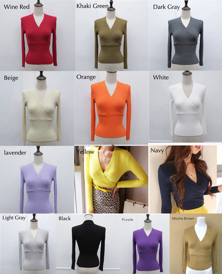 Nylon JSfashionタイトニット カシュクール 深いVネック