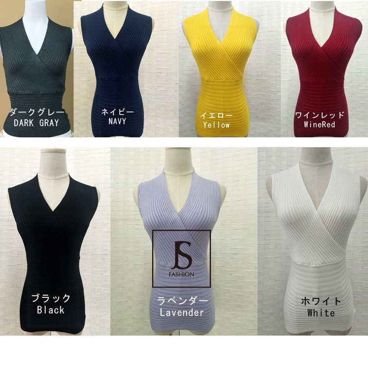 Nylon JSfashion薄手ニット カシュクール Vネック ノースリーブ Nylon JSfashion薄手ニット カシュクール Vネック ノースリーブ