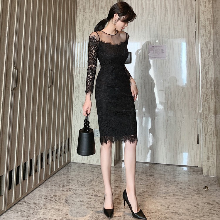 JSfashionレース パーティードレス 胸パット付き 総レース