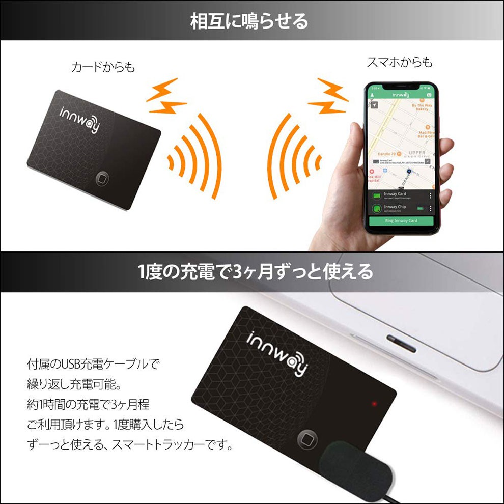 GPSで財布を守る カード型スマートトラッカー INNWAY 紛失防止タグ (充電器付属) :2072-000011a:JSB24 - 通販 -  Yahoo!ショッピング