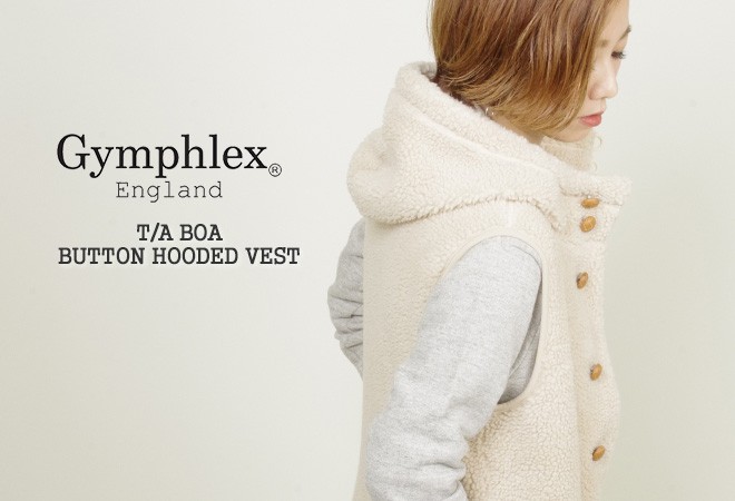GYMPHLEX（ジムフレックス） くるみボタンフード付きボアベスト J