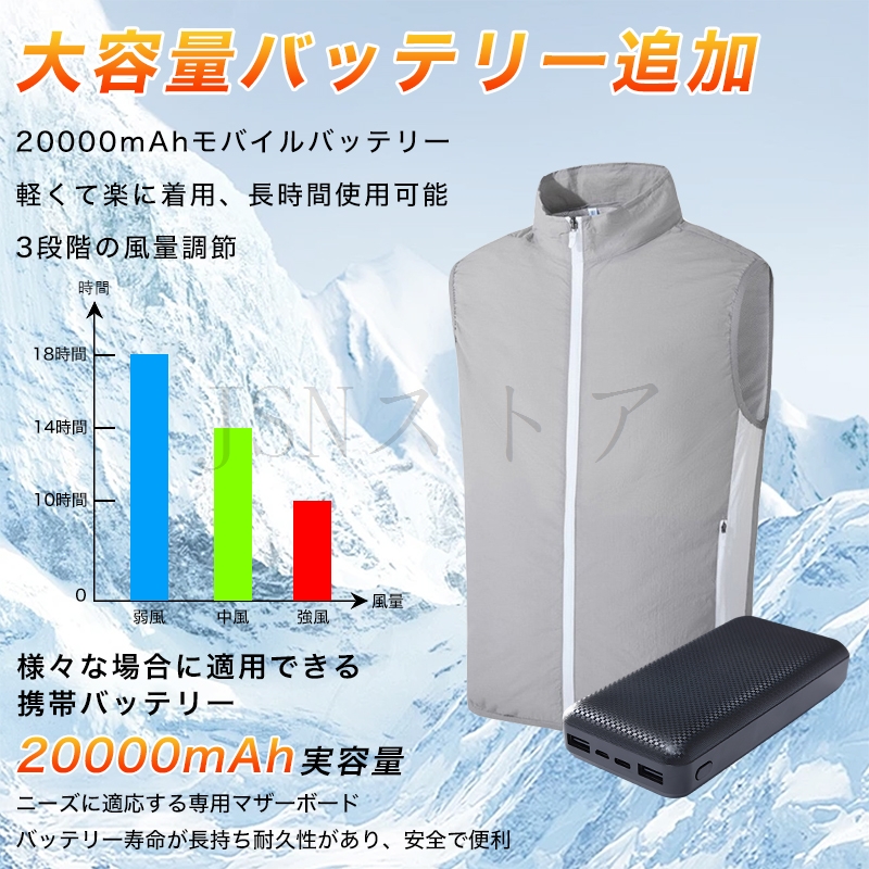空調作業服 ファン付きベスト 3段階風量調節 扇風機付きベスト