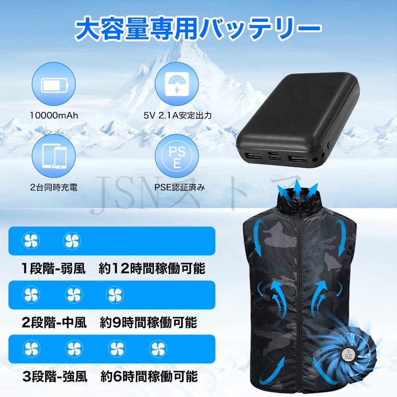 空調作業服 ファン付きベスト 3段階風量調節 ...の詳細画像5