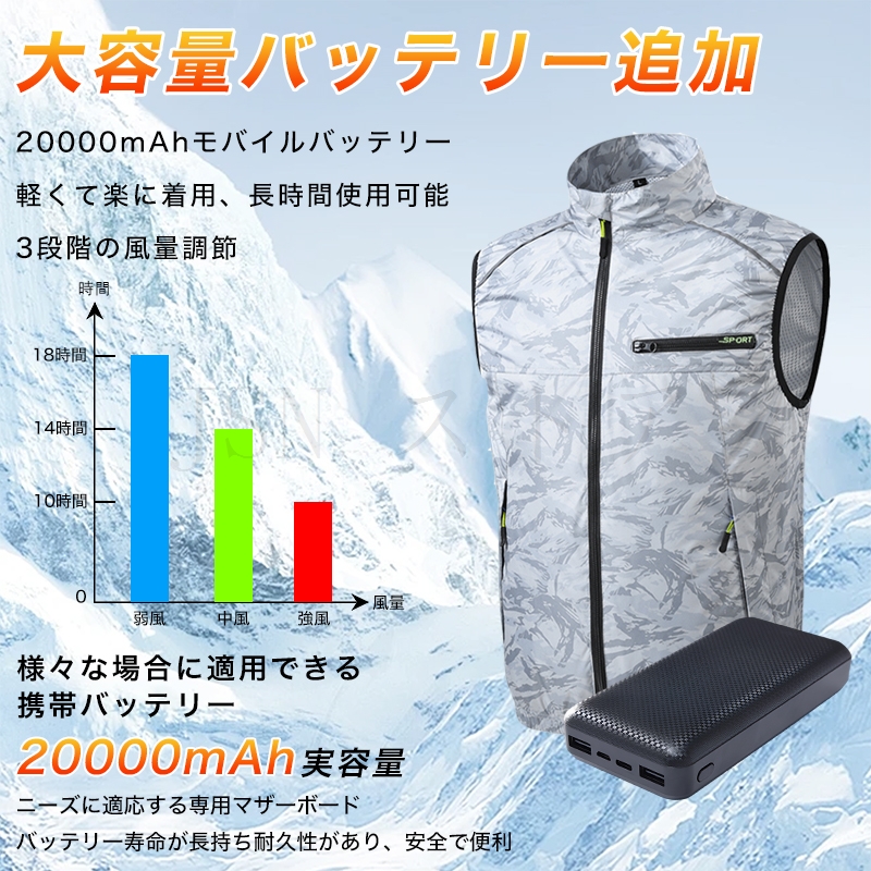 2026新登場】ファン付きベスト 空調作業服 バッテリー選択可 最長18