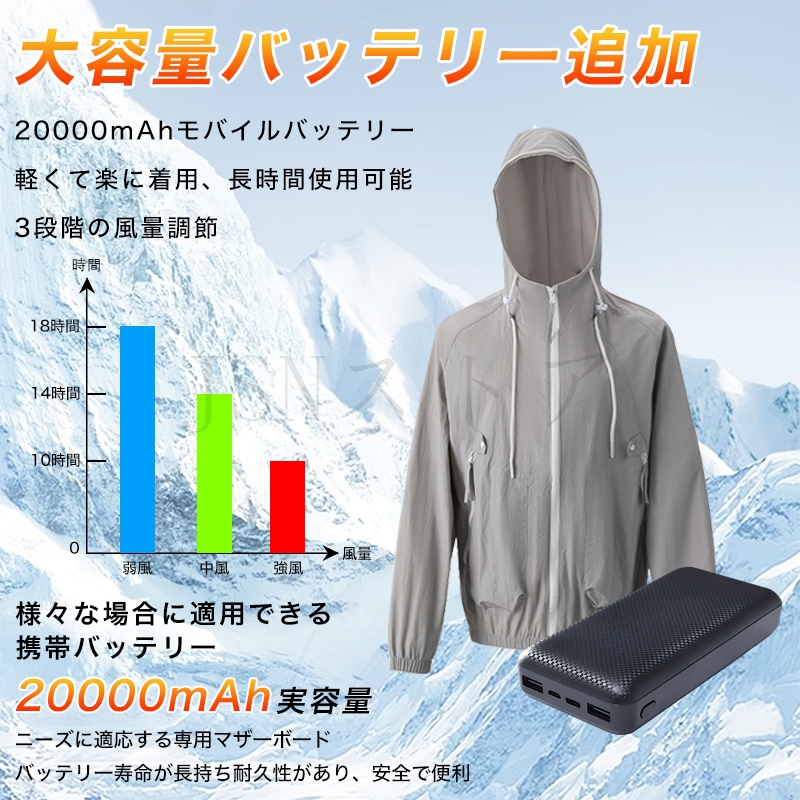 空調作業服 長袖 レディース 10000mAh/20000mAhバッテリー 最長18時間