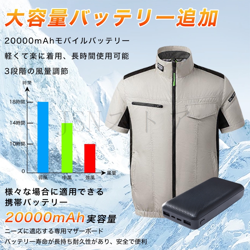 在庫一掃セール】空調作業服 半袖 ファン付きベスト 最長18時間使用