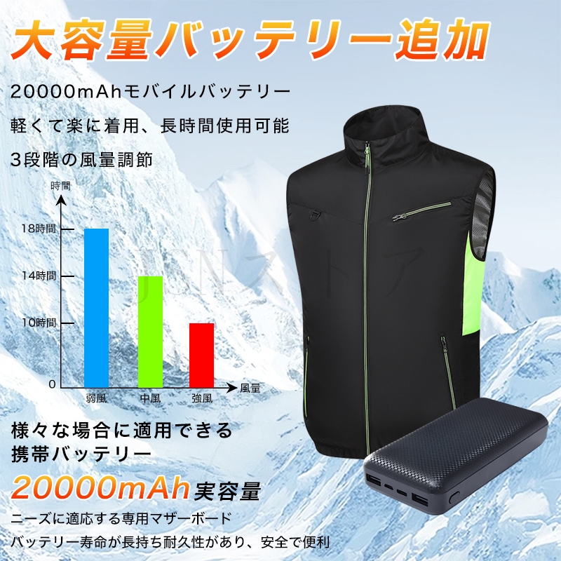 新登場30V強力大風量】空調作業服 長袖 ファン付きベスト 10000mAh