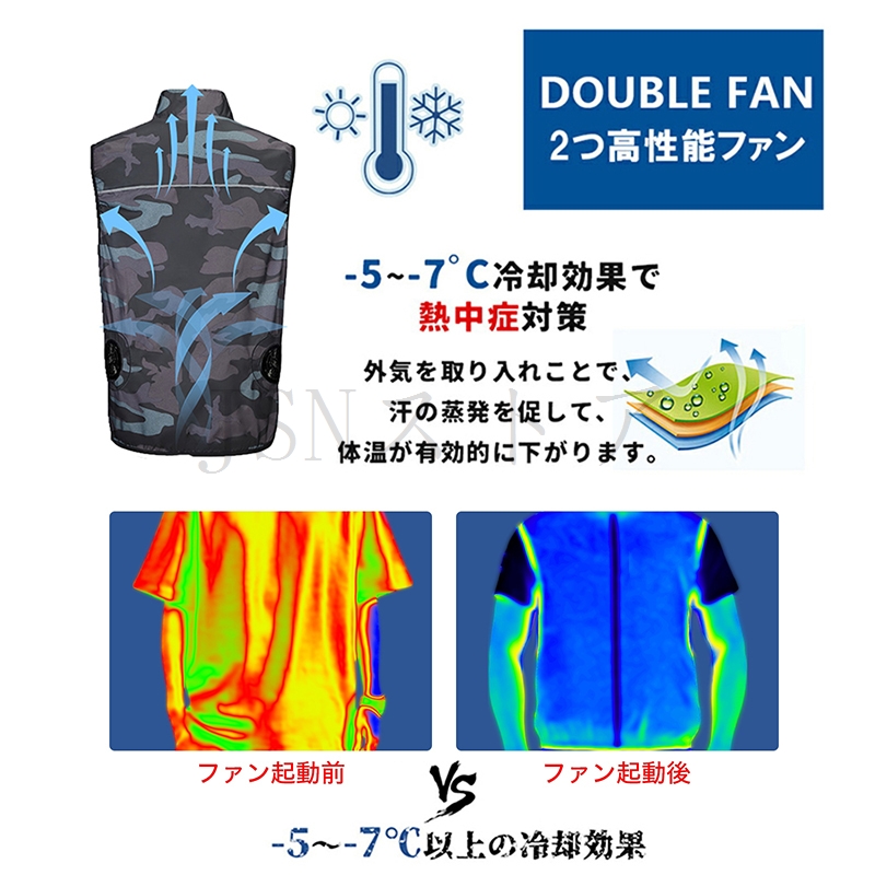 空調作業服 ファン付きベスト 3段階風量調節 バッテリー選択可 最長18