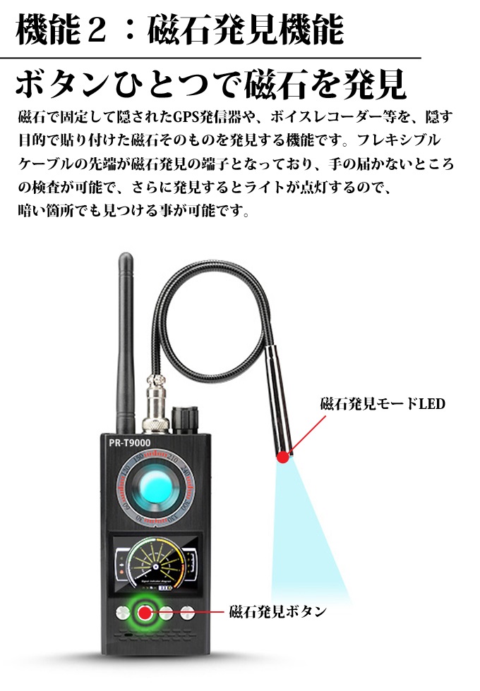 簡易盗聴発見機　BUGハンター ハンターアイ 盗聴器・盗撮カメラ・GPS発信機 GPSロガー 磁石