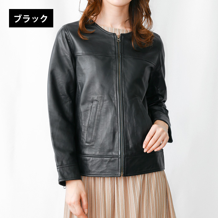 レザージャケット ノーカラー ノーカラージャケット 革ジャン レディース 本革 ラムレザー XS-4XLサイズ L1048 |  | 02