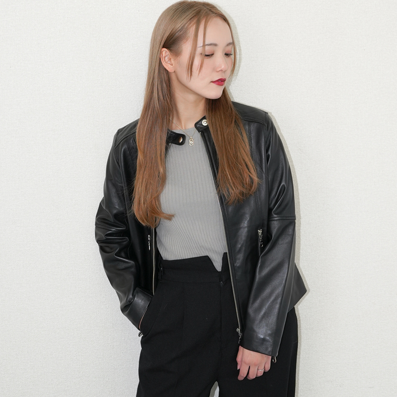 レザージャケット シングル  ライダース レディース 革ジャン 本革 ラムレザー L1067 |  | 05