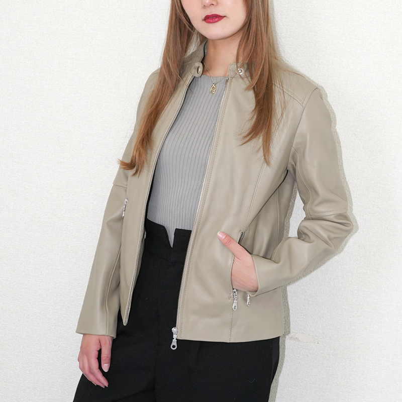 レザージャケット シングル  ライダース レディース 革ジャン 本革 ラムレザー L1067 |  | 02