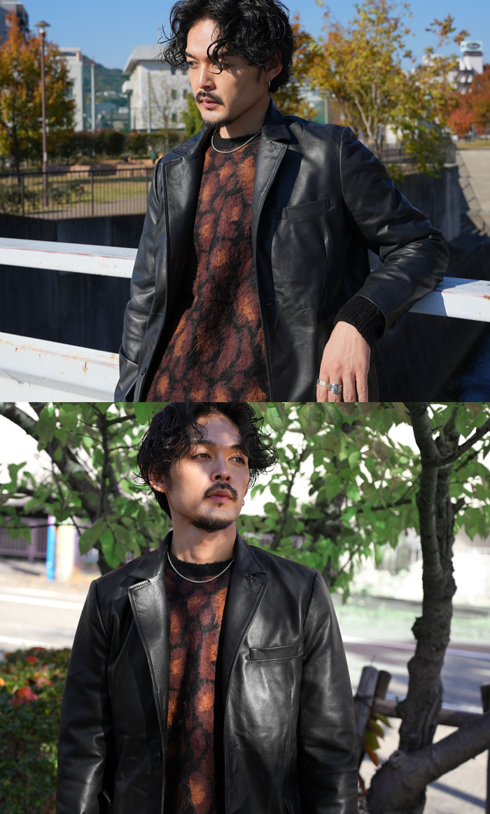 レザージャケット テーラード 革ジャン ラムレザー ブラック M-XLサイズ L1300 |  | 02