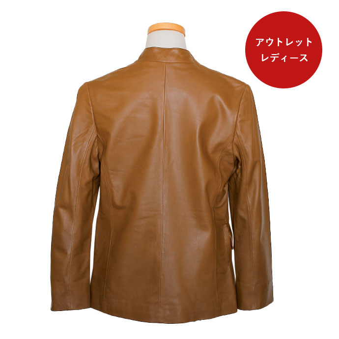 本革 ノーカラー テーラードジャケット レディース Sサイズ コニャック アウトレット 訳あり 交換・返品不可 OL19 |  | 01