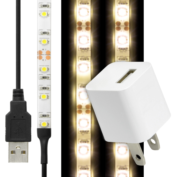 LED テープ ライト (USB AC電源付)LEDテープライト 貼レルヤ USB（昼光色 6000K/電球色 3000K）2m + USB電源アダプタ セット・カット 長さ 調節 店舗用照明｜jttonline｜03